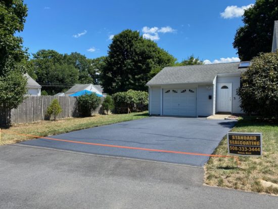 Crack Filling and Sealcoating Driveway in Charlton Massachusetts