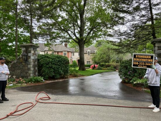 Sealcoating a Large Home Driveway in Southborough, Massachusetts